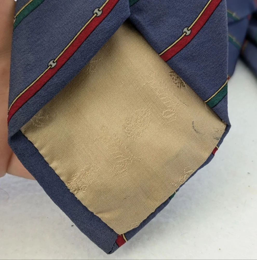 2 Vintage Gucci Silk Blue Striped Logo Neckties Made In Italy FLAWED STAINED